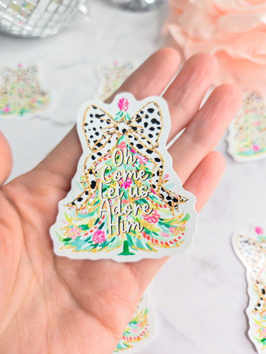 Oh come let's adore Him Christmas tree sticker