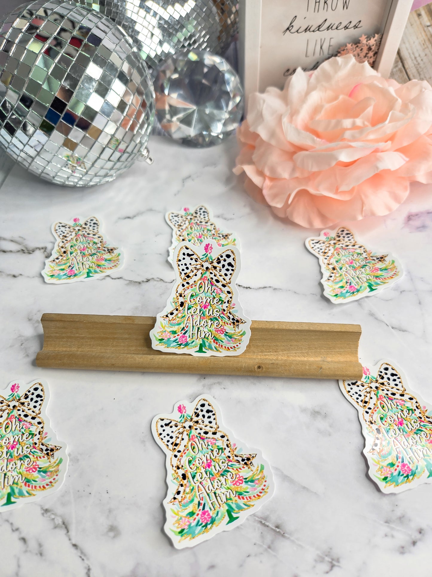 Oh come let's adore Him Christmas tree sticker