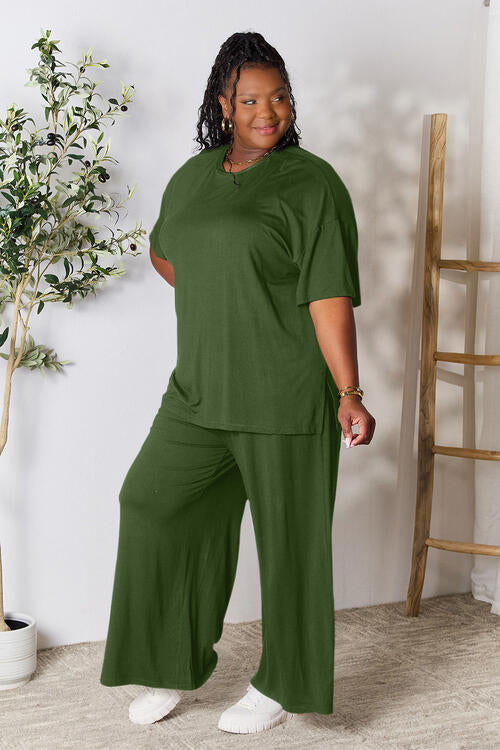 lounge the day away! Round Neck Slit Top and Pants Set