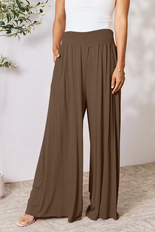 all the pretty girls walk like this-Smocked Wide Waistband Wide Leg Pants
