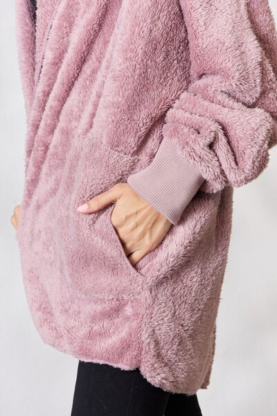 I really can't stay- H&T Faux Fur Open Front Hooded Jacket