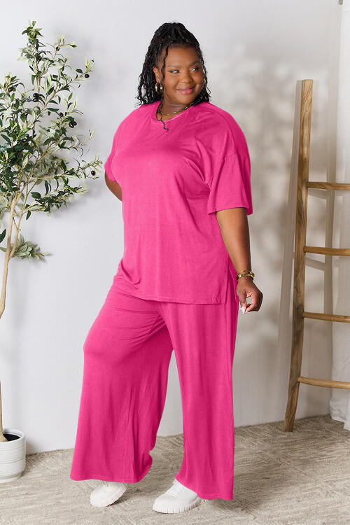 lounge the day away! Round Neck Slit Top and Pants Set
