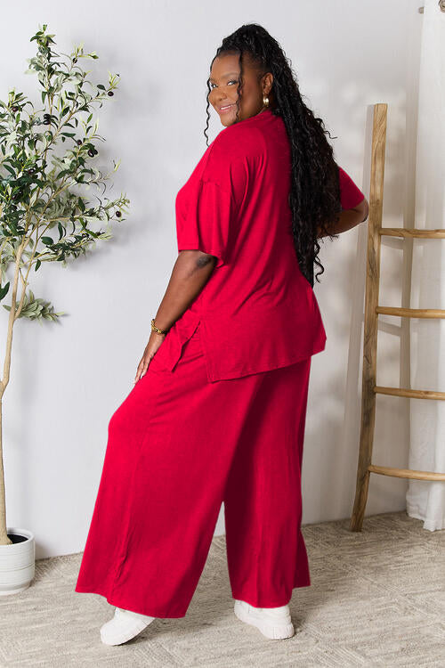 lounge the day away! Round Neck Slit Top and Pants Set