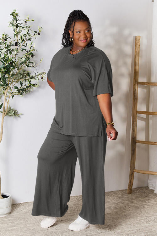 lounge the day away! Round Neck Slit Top and Pants Set