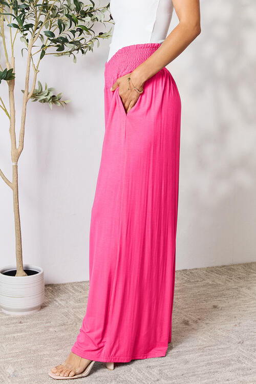 all the pretty girls walk like this-Smocked Wide Waistband Wide Leg Pants