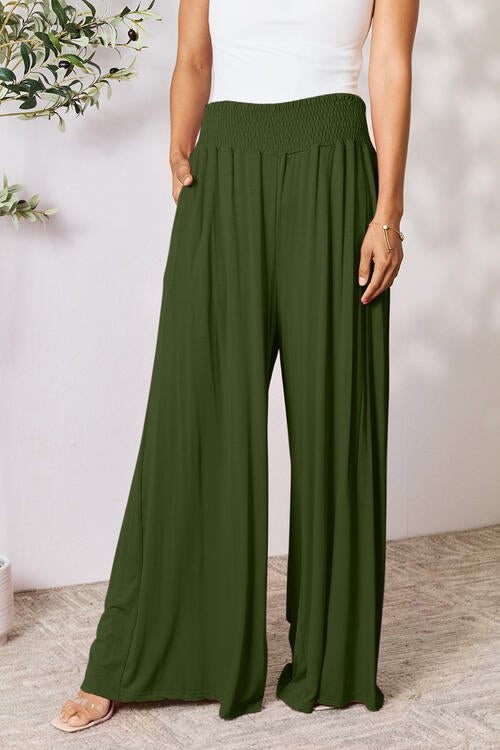 all the pretty girls walk like this-Smocked Wide Waistband Wide Leg Pants