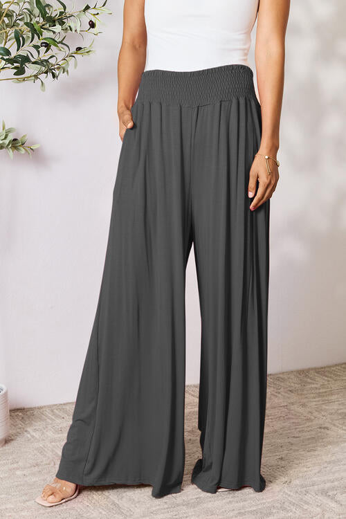 all the pretty girls walk like this-Smocked Wide Waistband Wide Leg Pants