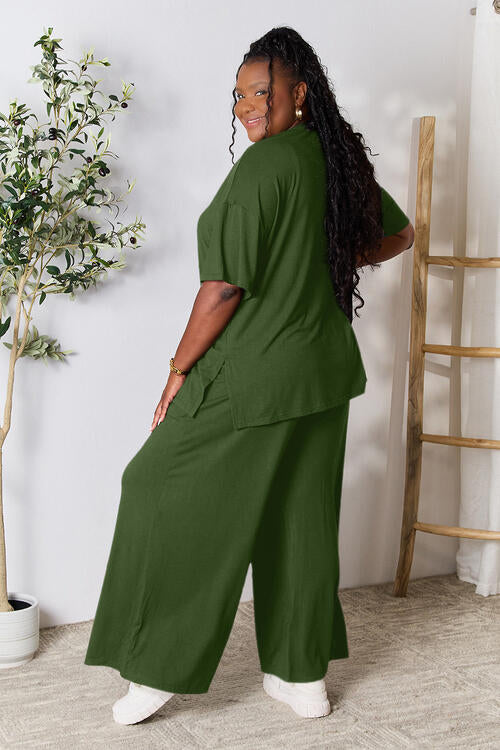 lounge the day away! Round Neck Slit Top and Pants Set