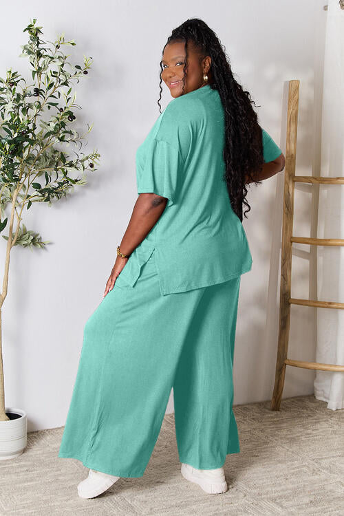 lounge the day away! Round Neck Slit Top and Pants Set