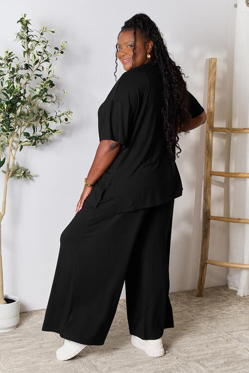 lounge the day away! Round Neck Slit Top and Pants Set