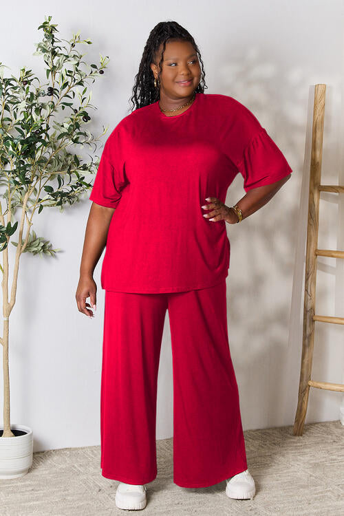 lounge the day away! Round Neck Slit Top and Pants Set