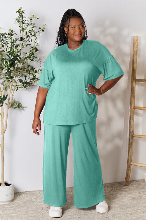 lounge the day away! Round Neck Slit Top and Pants Set