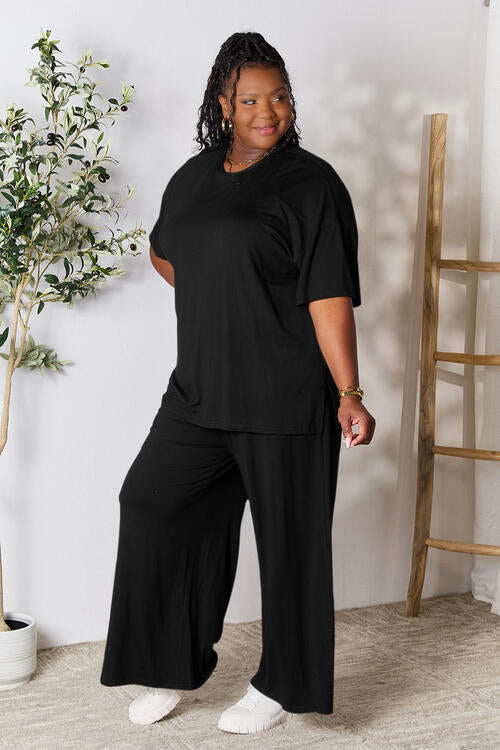 lounge the day away! Round Neck Slit Top and Pants Set