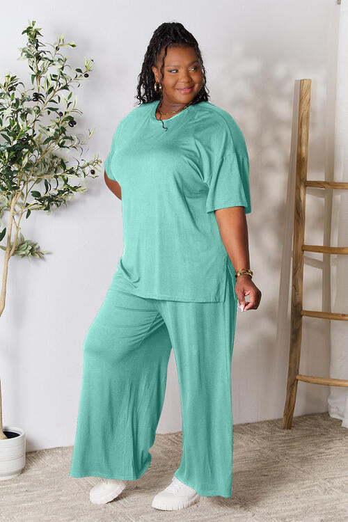 lounge the day away! Round Neck Slit Top and Pants Set