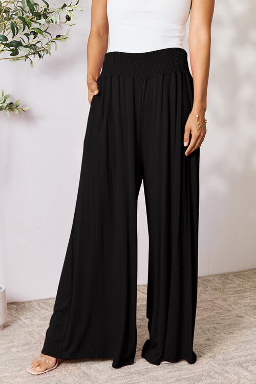 all the pretty girls walk like this-Smocked Wide Waistband Wide Leg Pants