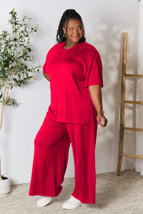 lounge the day away! Round Neck Slit Top and Pants Set