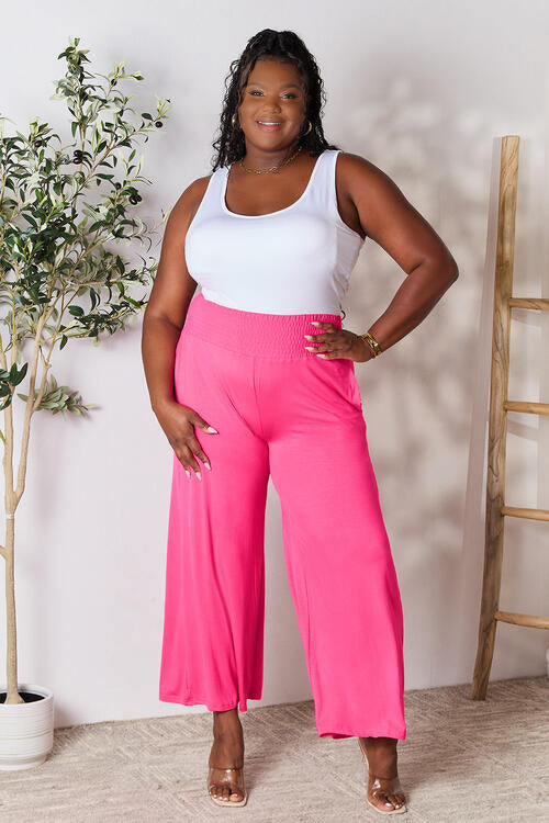 all the pretty girls walk like this-Smocked Wide Waistband Wide Leg Pants