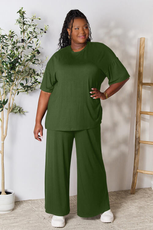 lounge the day away! Round Neck Slit Top and Pants Set