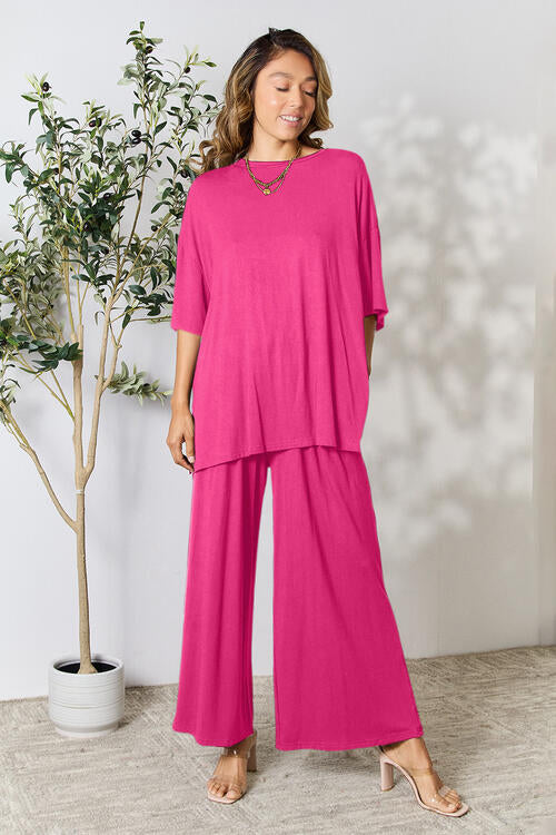 lounge the day away! Round Neck Slit Top and Pants Set