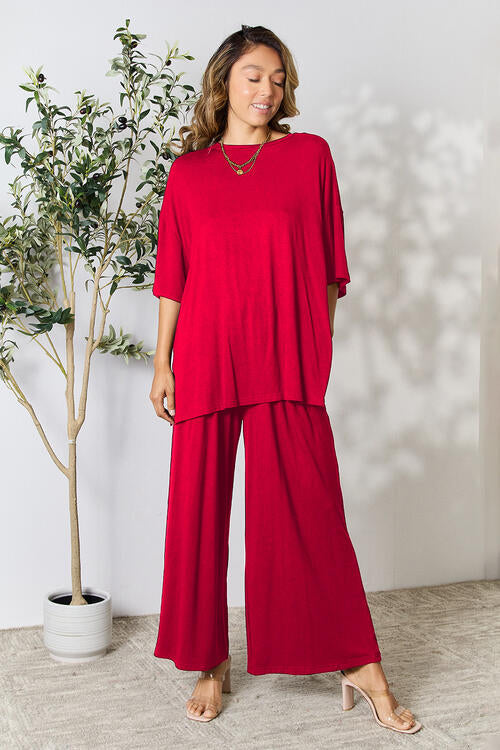lounge the day away! Round Neck Slit Top and Pants Set