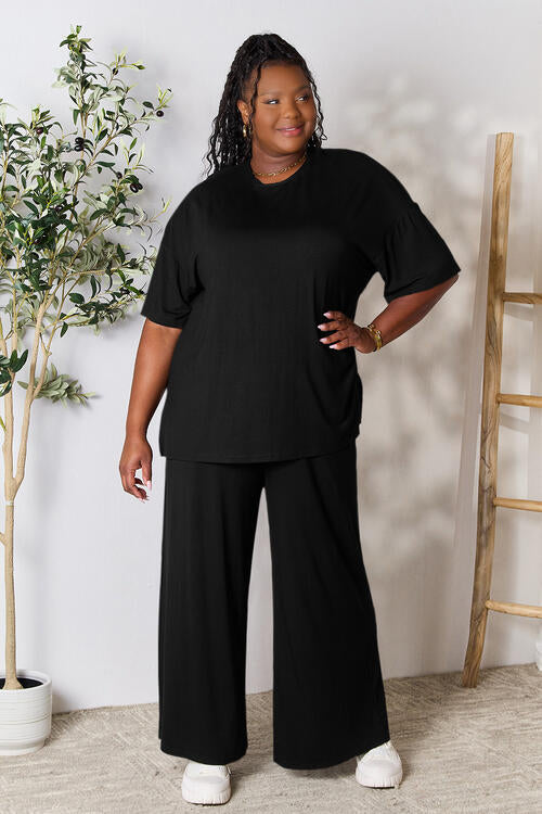 lounge the day away! Round Neck Slit Top and Pants Set