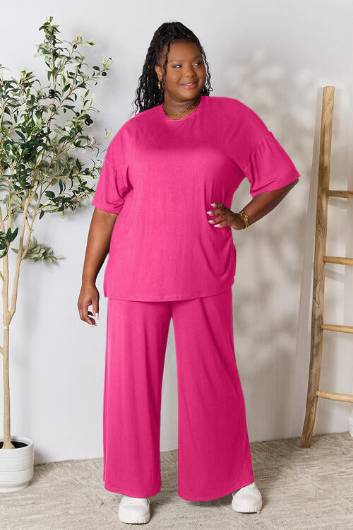 lounge the day away! Round Neck Slit Top and Pants Set