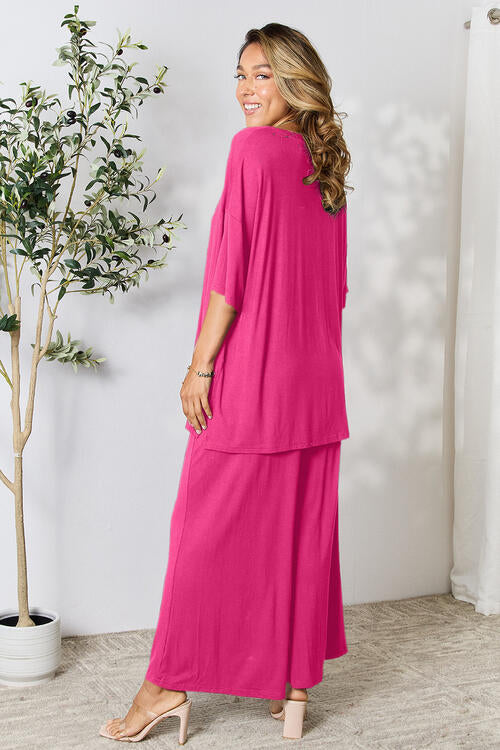 lounge the day away! Round Neck Slit Top and Pants Set