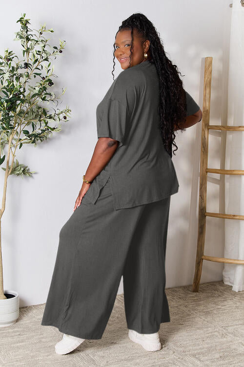 lounge the day away! Round Neck Slit Top and Pants Set