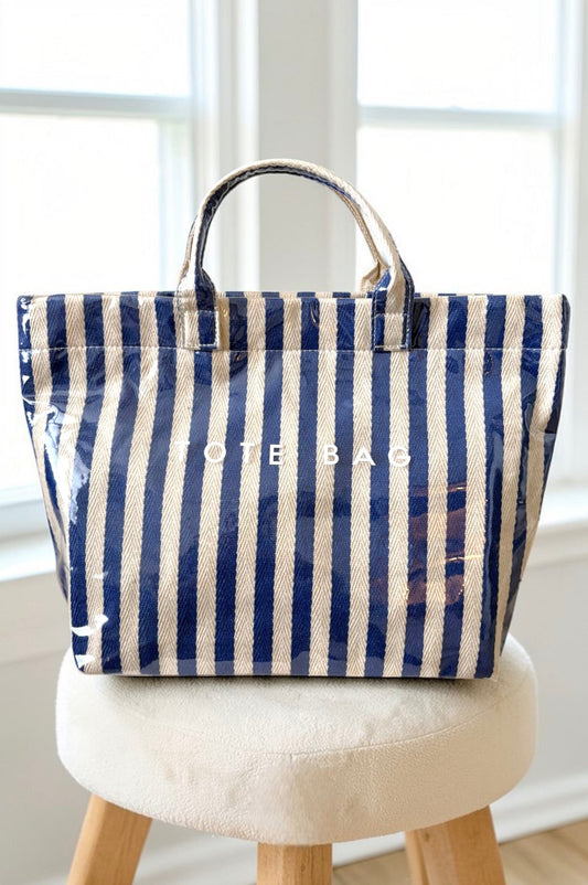 SC - ETA 4/30 - Blue and Beige Striped TOTE BAG