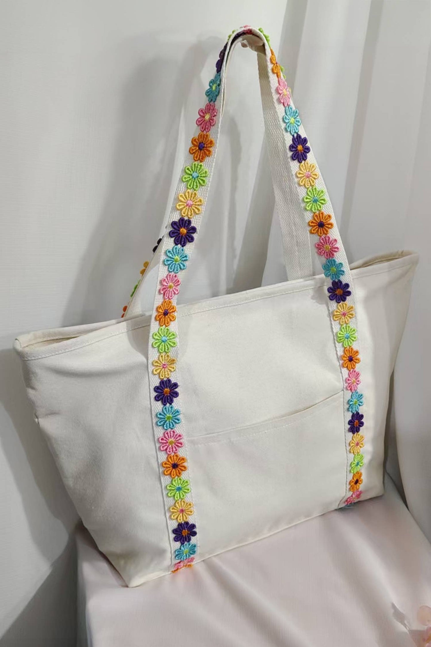 66 Colorful Ricrac-Trimmed Canvas Everyday Tote Bag
