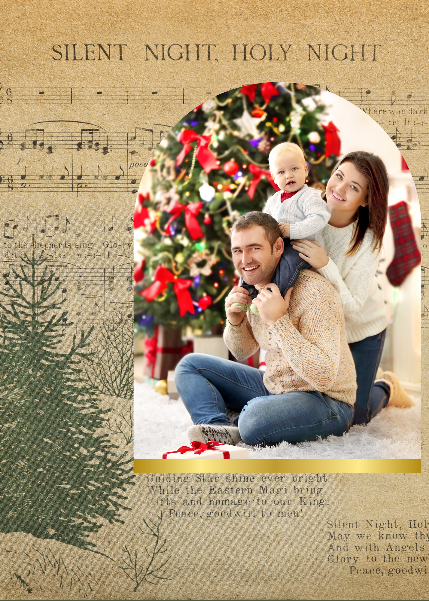 Silent night 5X7 photo Christmas card template