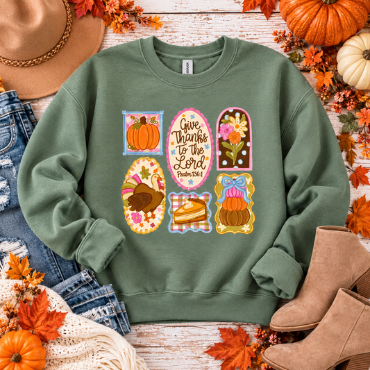 Christian Thanksgiving Sweatshirt | Give Thanks to the Lord Psalm 136:1