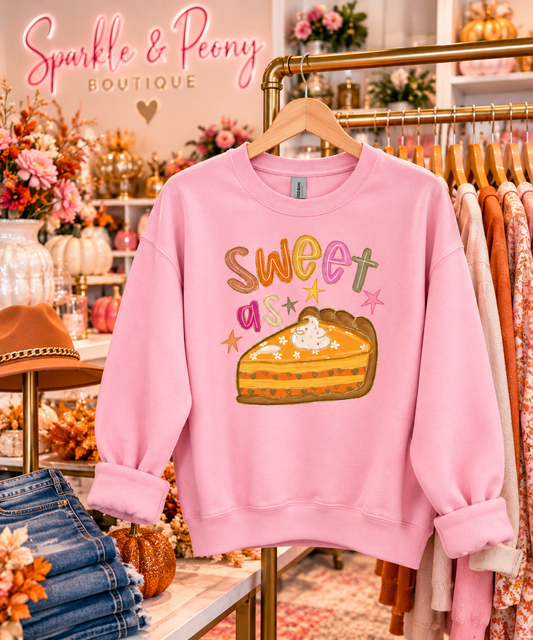 Sweet as Pie Sweatshirt | Pink Pumpkin Pie Thanksgiving Crewneck