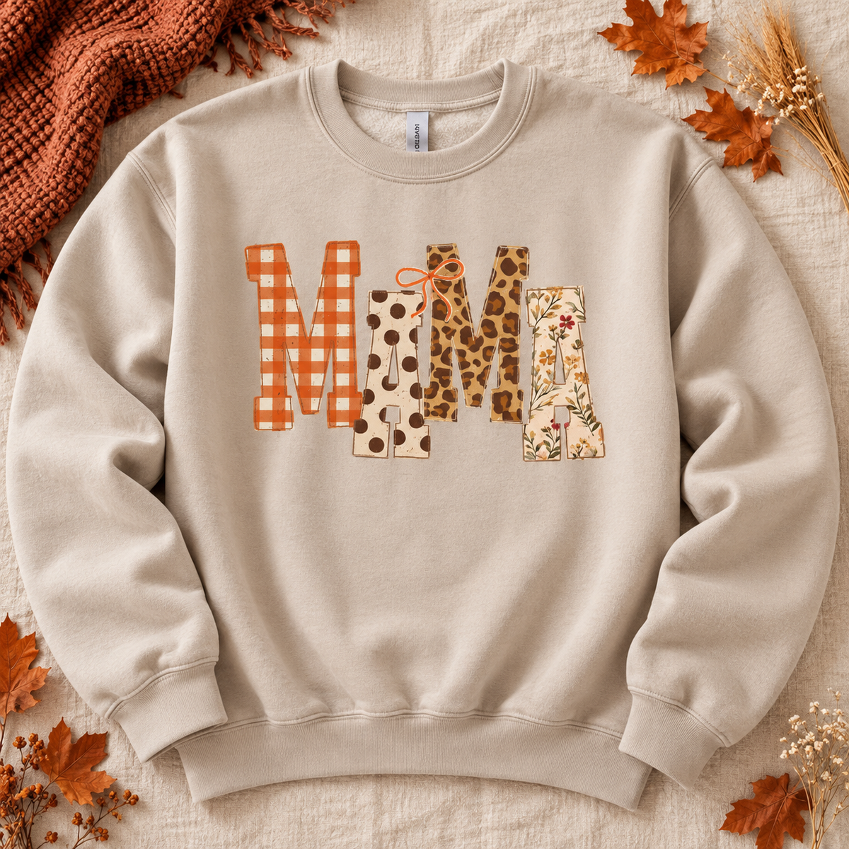 Mama Fall Sweatshirt | Leopard Print & Pumpkin Plaid Crewneck