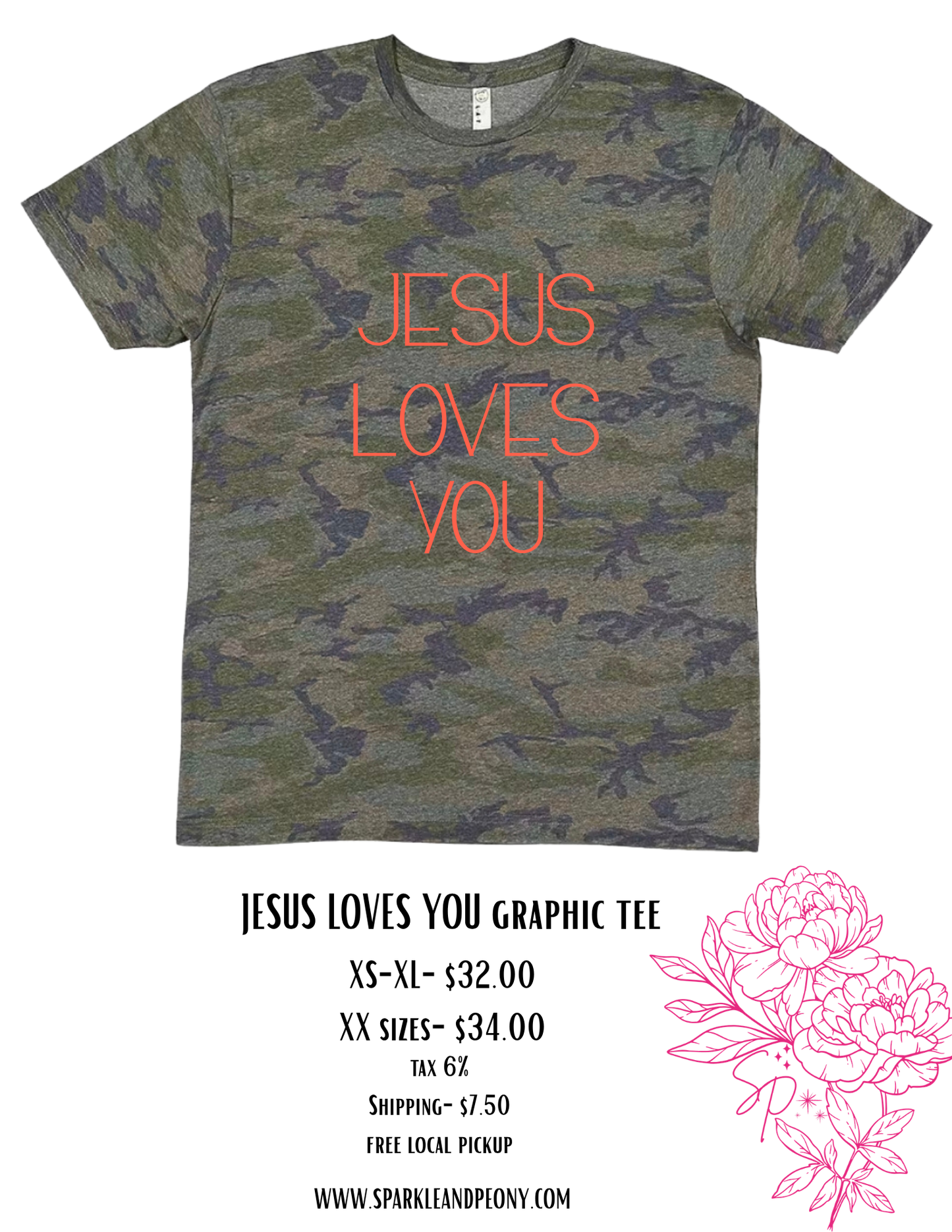 Jesus Loves you orange Camo graphic tee