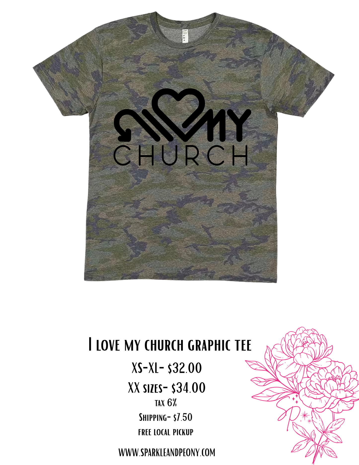 I love my church camo graphic tee