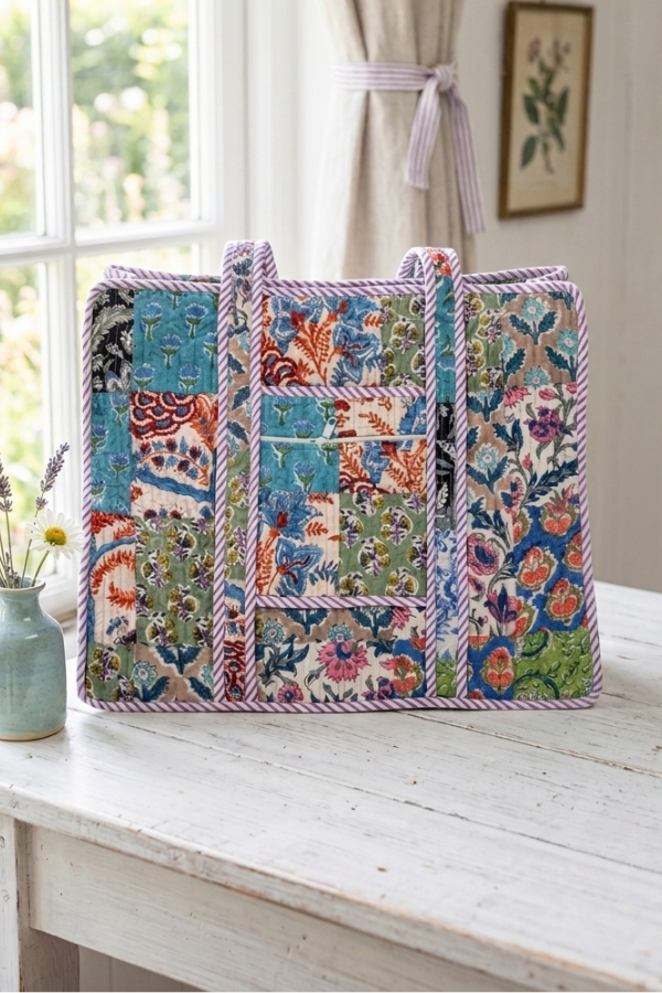 SC - ETA 7/30-8/13 Sadie Floral Patchwork Print Tote Bag