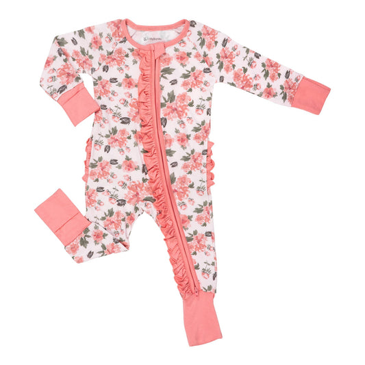 Bamboo Baby Convertible Ruffle Zipper Pajama Peony Floral