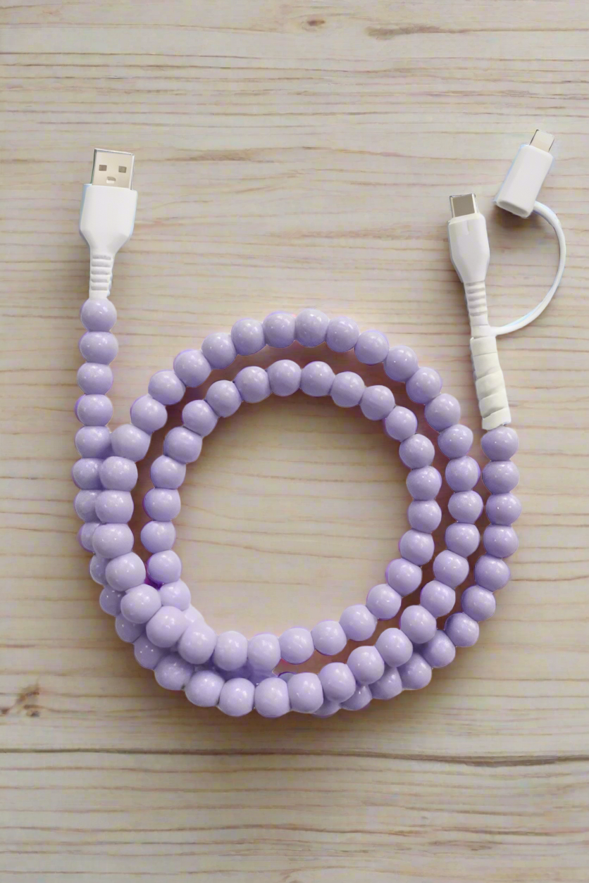 SC - Purple Beaded Cord Phone Charger
