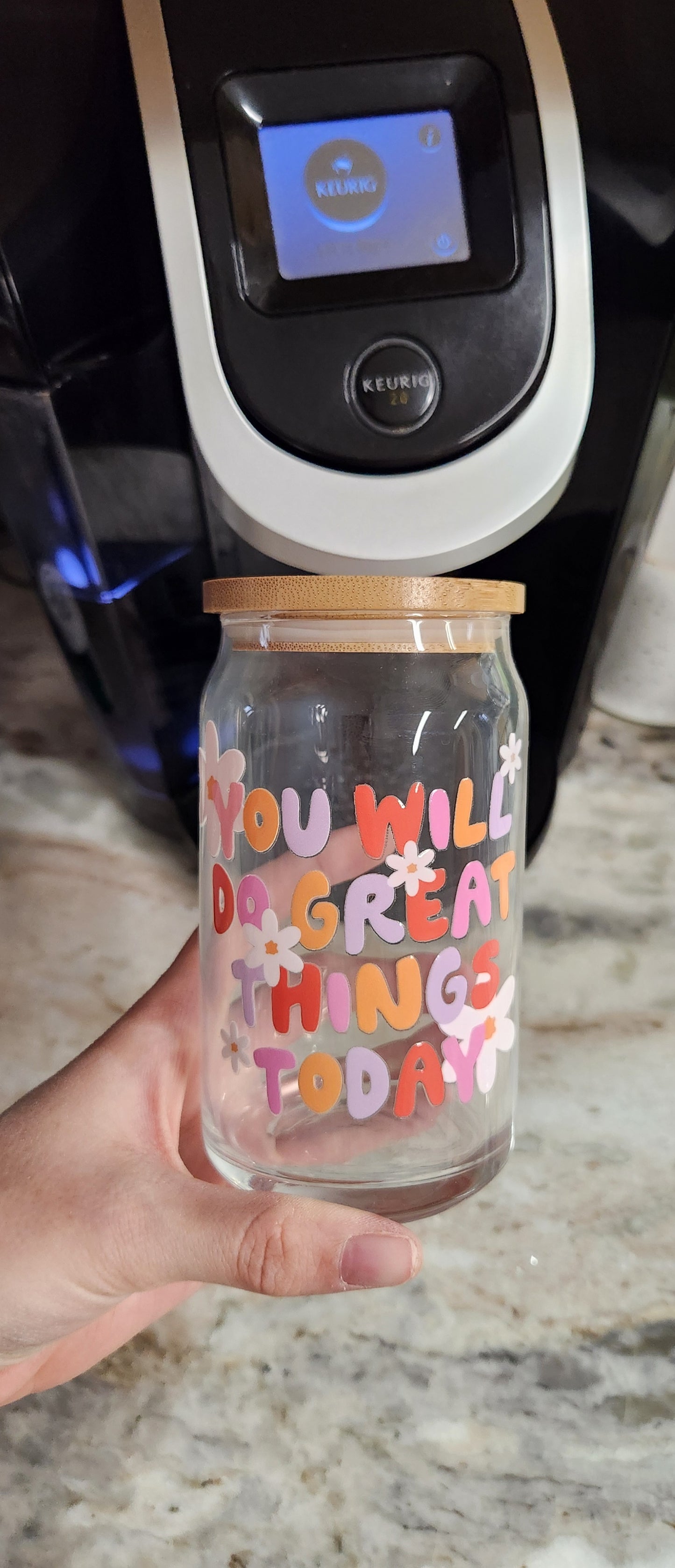 You will do great things today- 16 oz glass can