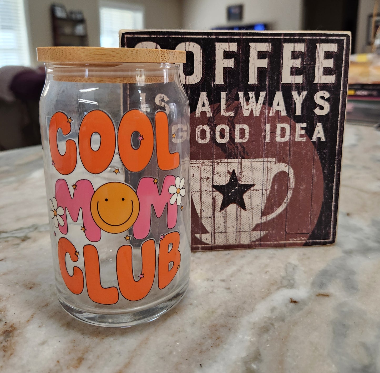 Cool Mom club- 16 oz glass can