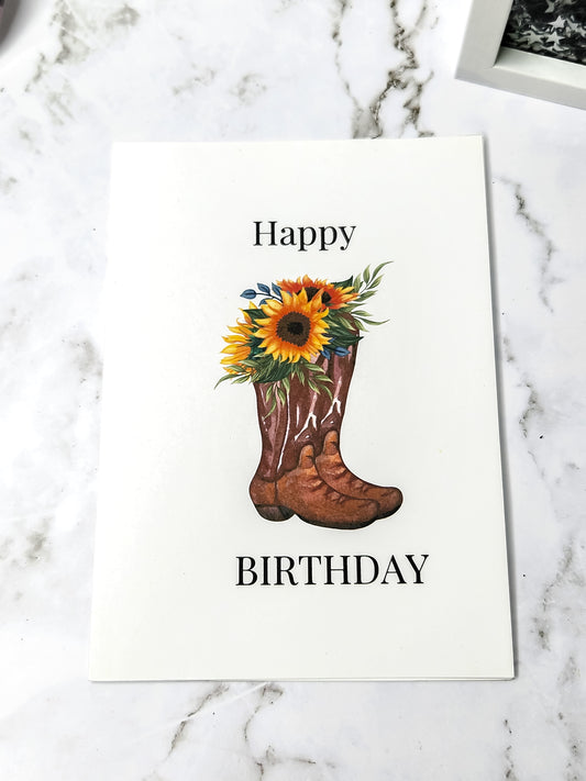 Happy Birthday Cowgirl boot flowers