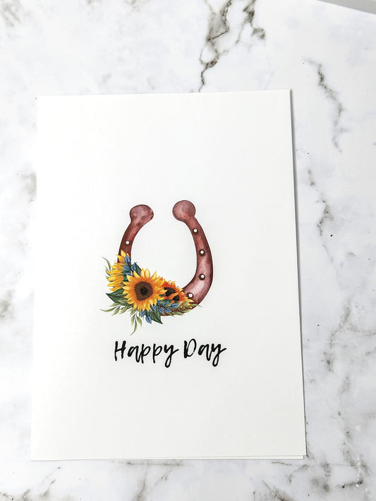 Happy Day horseshoe floral bouqets- greeting card