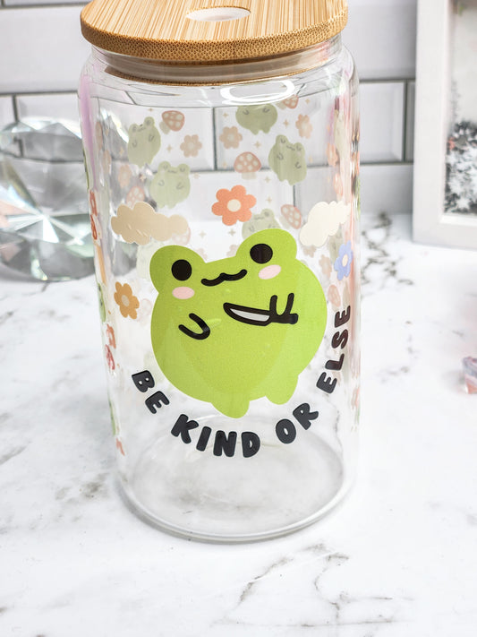 Be Kind Froggie 16 oz libbey glass can