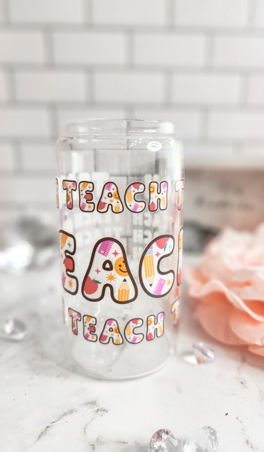 TEACH- 16 oz glass can- iced coffee