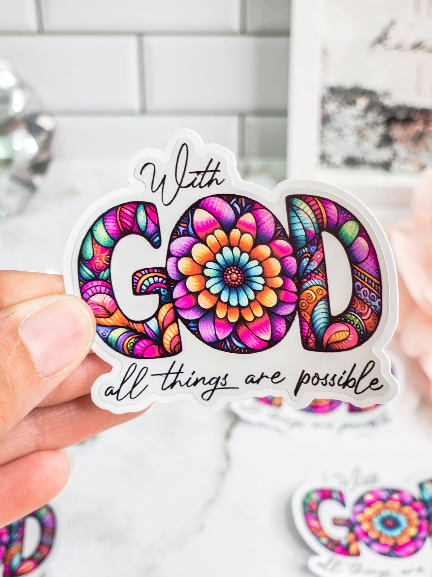 With God all things are possible stained glass- sticker