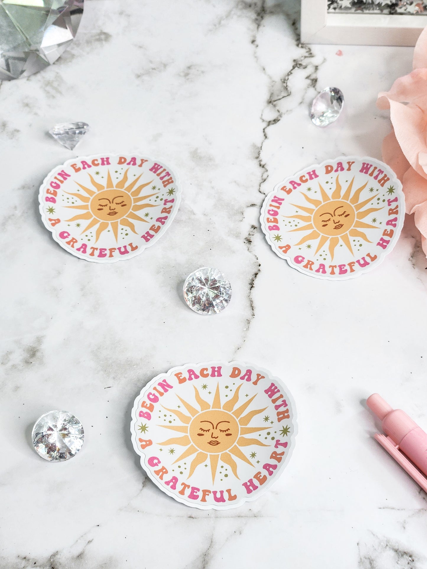 Begin each day with a grateful heart- affirmation- sticker