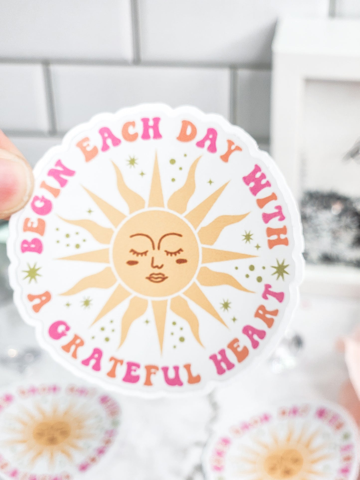 Begin each day with a grateful heart- affirmation- sticker