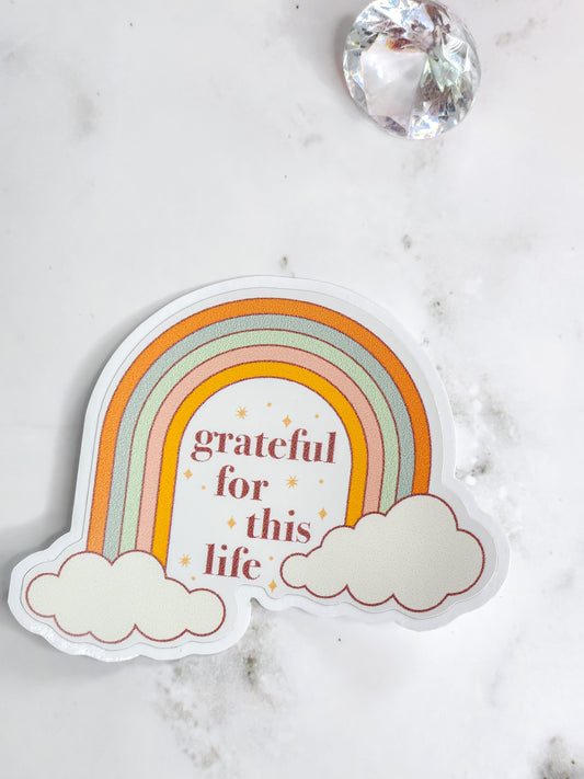 Grateful for this life boho rainbow sticker