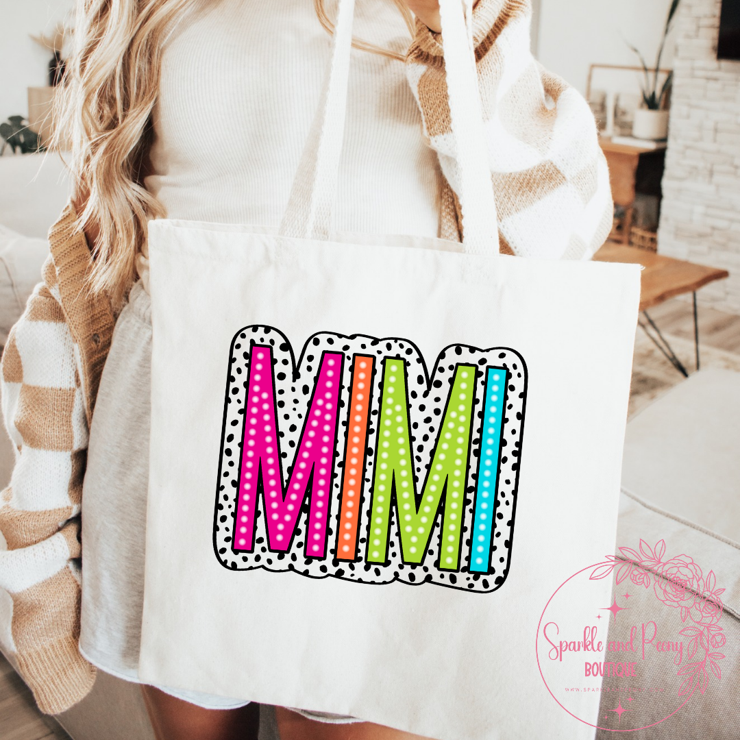 Mimi bright polka dot canvas tote bag